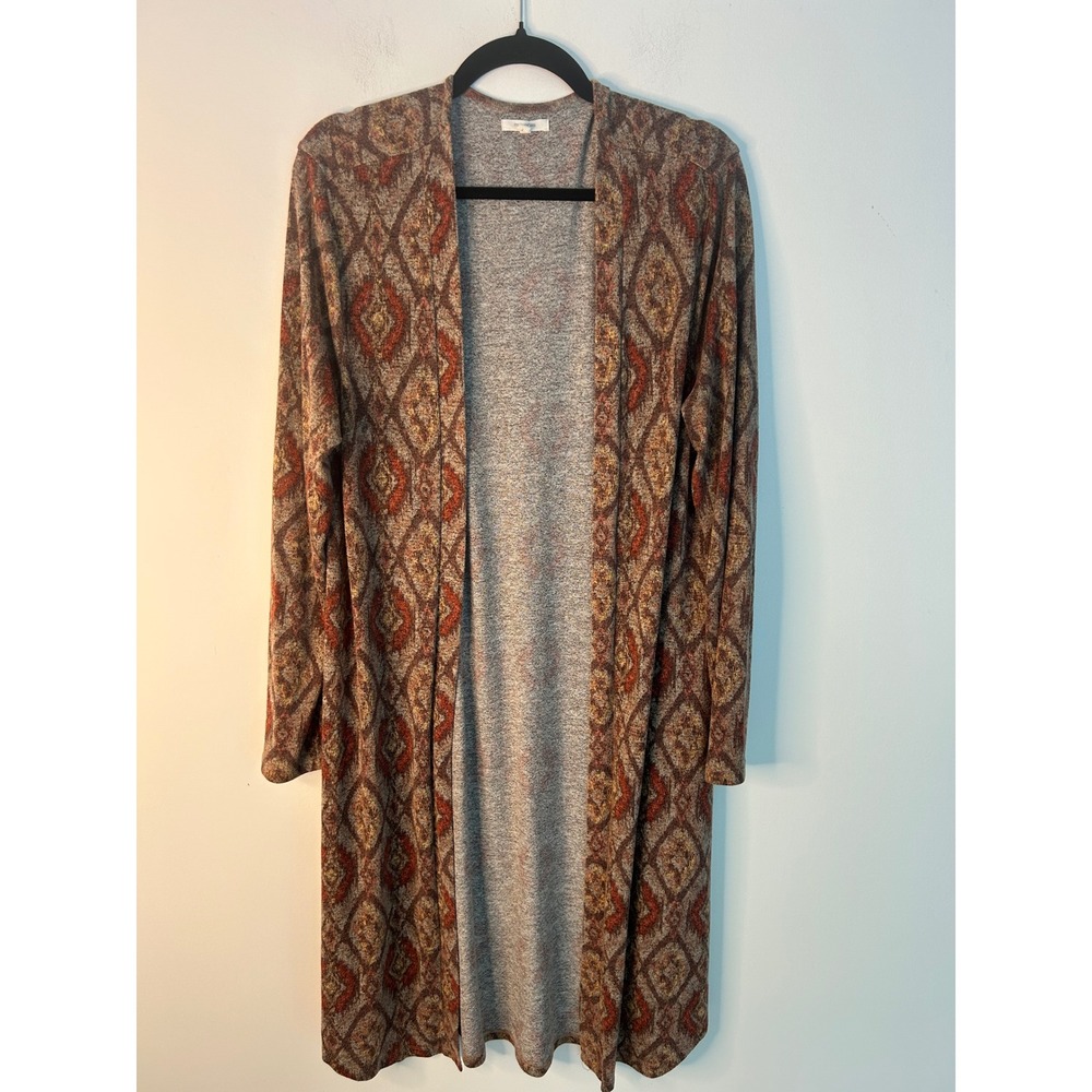 Maurices Womens Longline Open Front Duster Cardigan Ikat Geometric Rust Brown XL